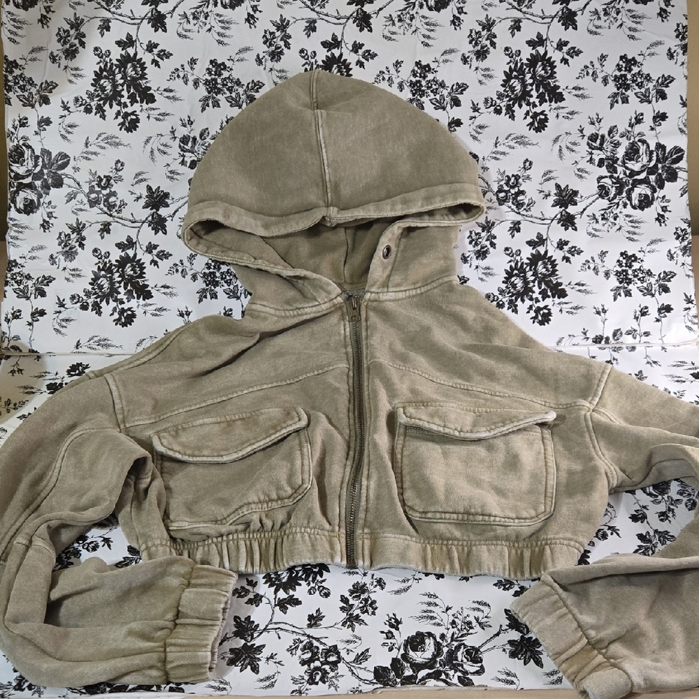 Tan Cropped Hoodie Jacket A6